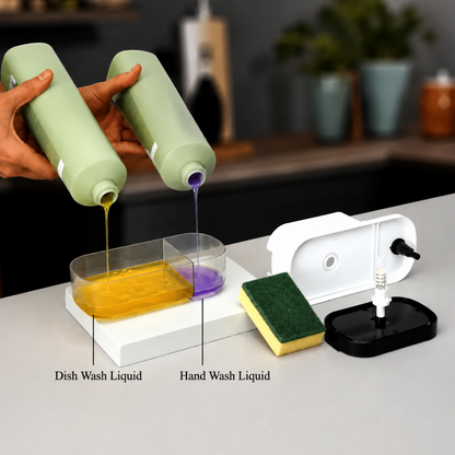 3-in-1 Kitchen Soap Dispenser – Hand Wash, Dish Wash & Sponge Holder + 10 FREE Steel Scrub